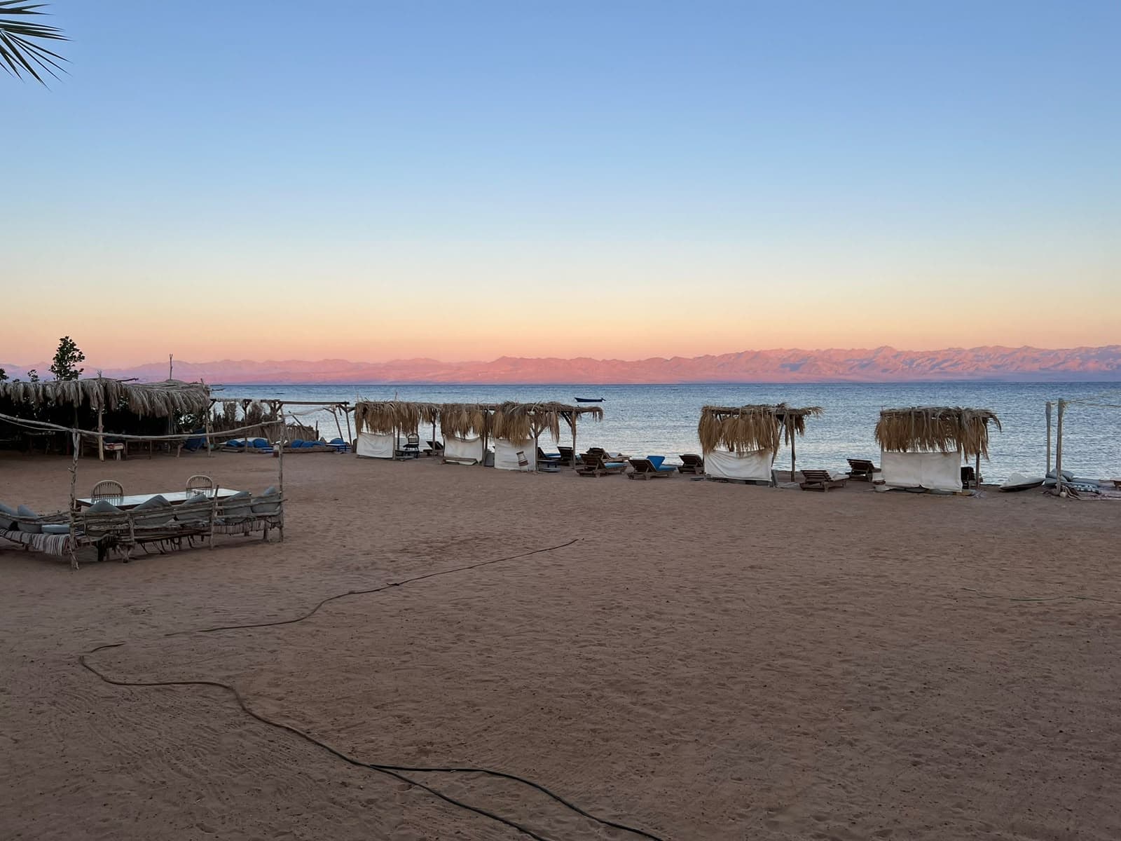 Wide beach view at sunset in Nuweiba Lodge