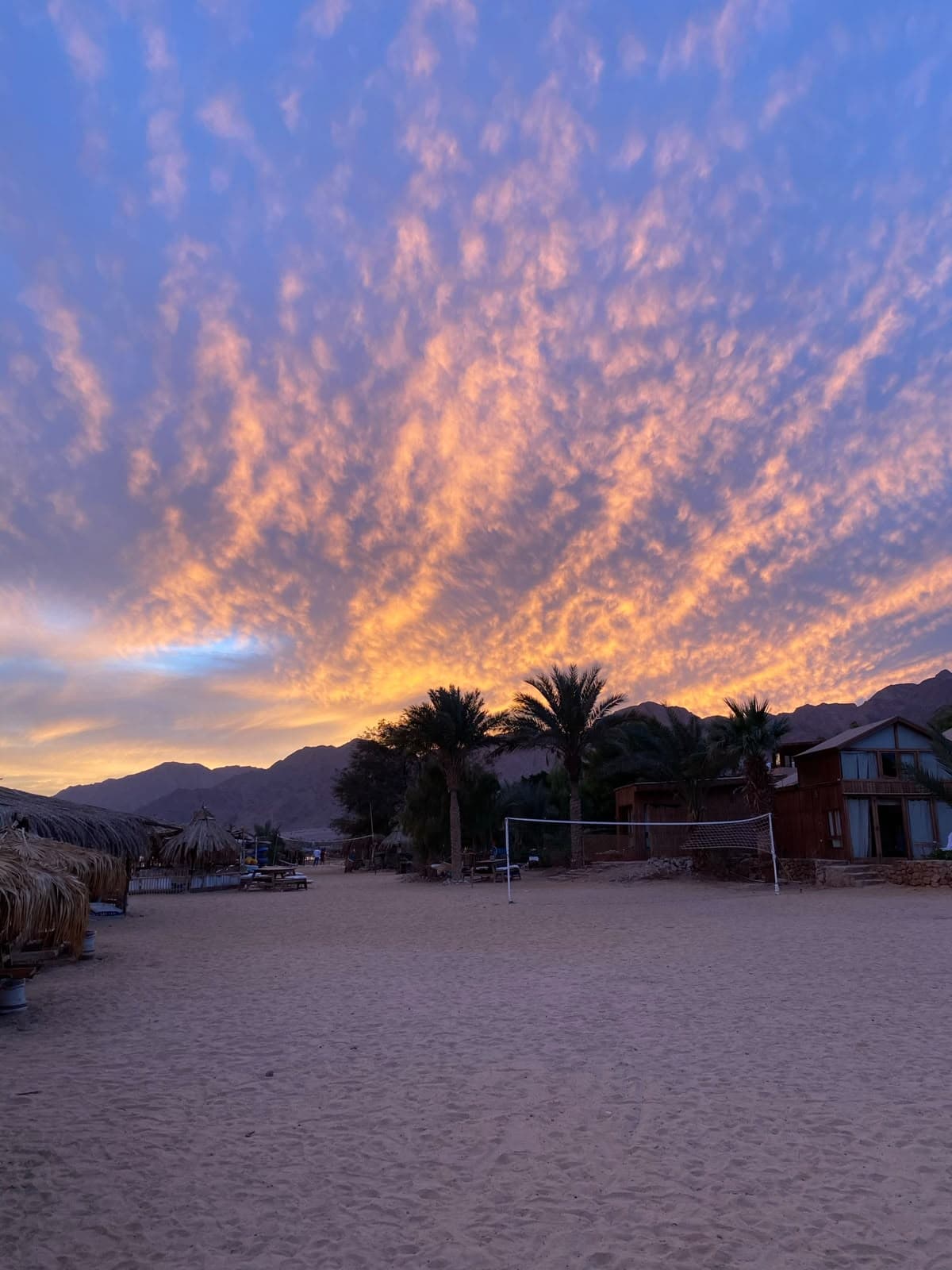 Golden sunset clouds above Nuweiba Lodge